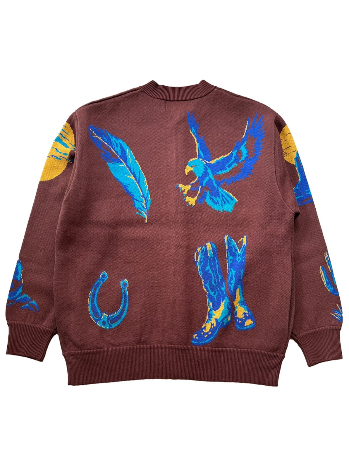 W-Jacquard Crew Neck Cardigan "WESTERN SUNSET"
