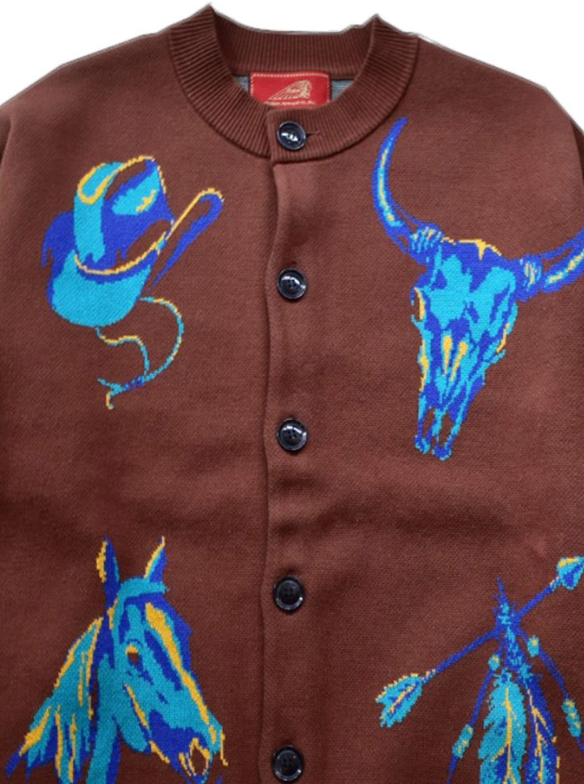 W-Jacquard Crew Neck Cardigan "WESTERN SUNSET"