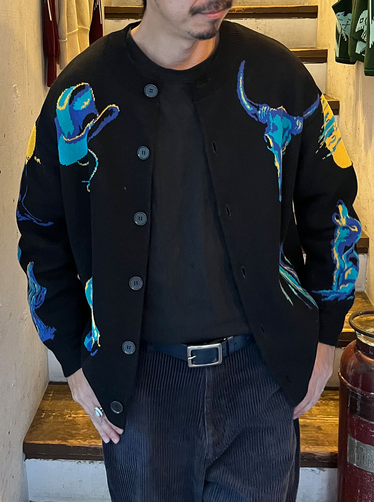 W-Jacquard Crew Neck Cardigan "WESTERN SUNSET"