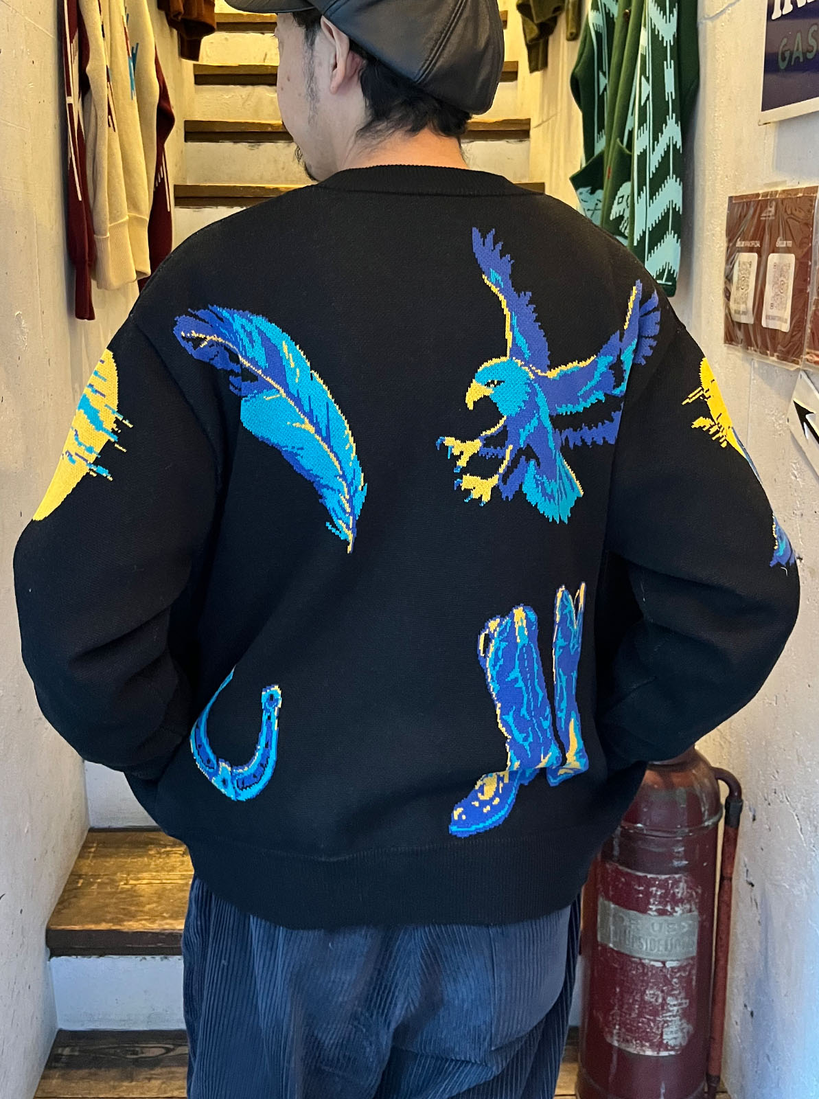 W-Jacquard Crew Neck Cardigan "WESTERN SUNSET"