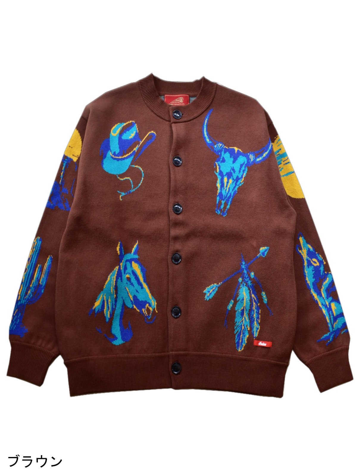 W-Jacquard Crew Neck Cardigan "WESTERN SUNSET"