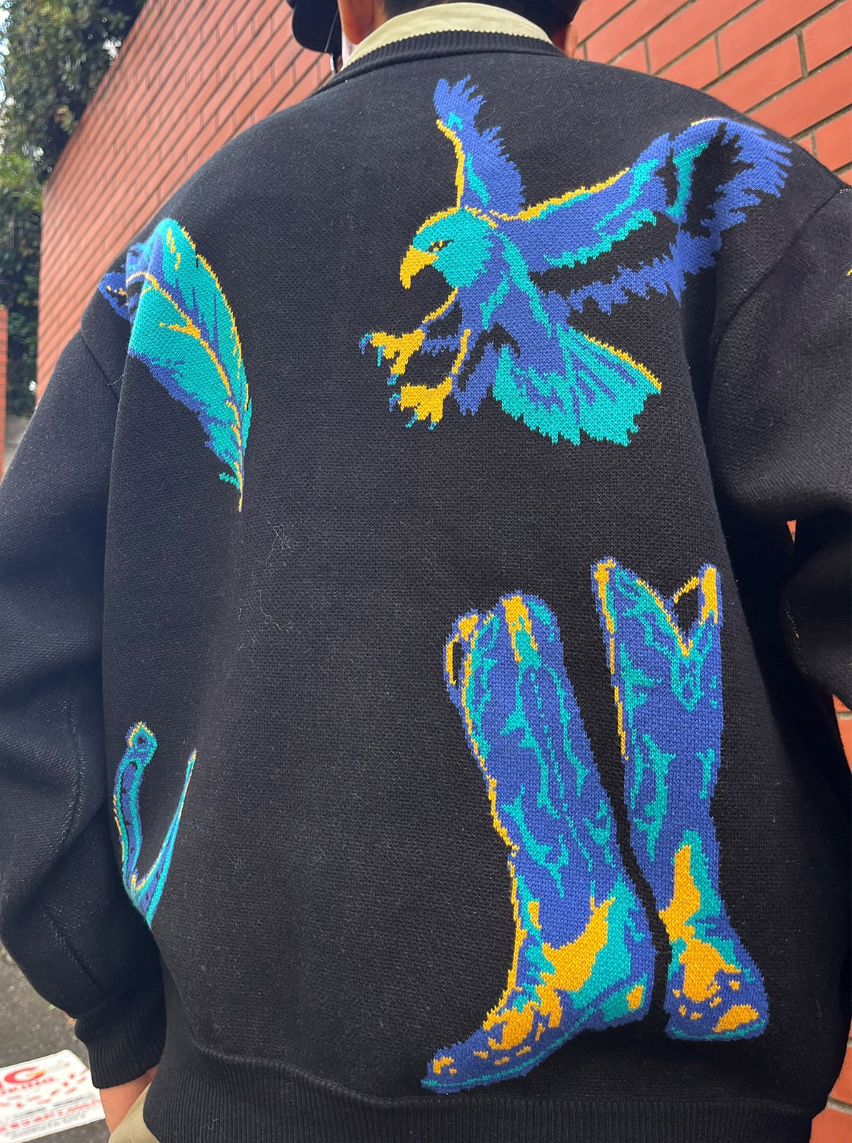 W-Jacquard Crew Neck Cardigan "WESTERN SUNSET"