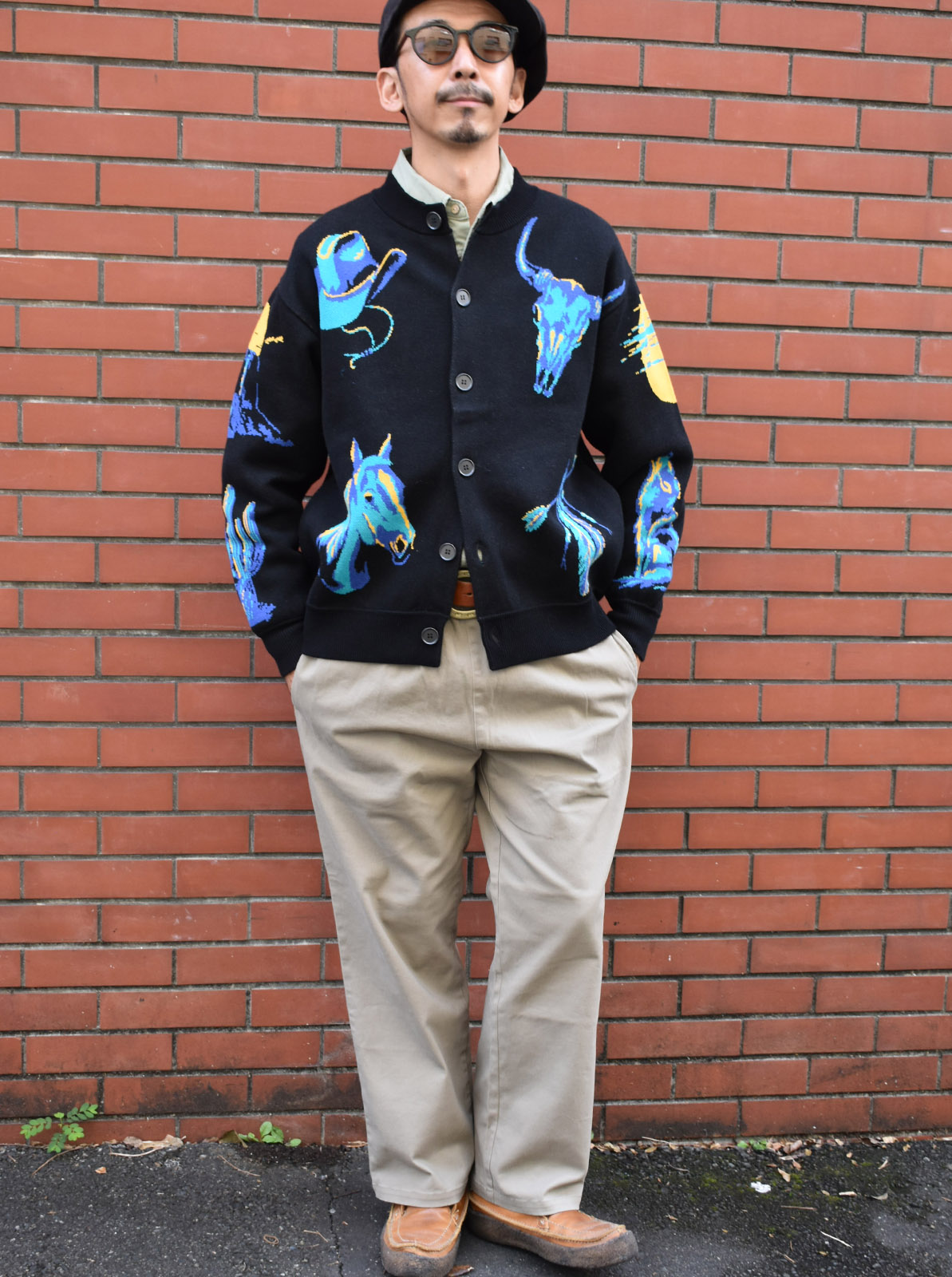 W-Jacquard Crew Neck Cardigan "WESTERN SUNSET"