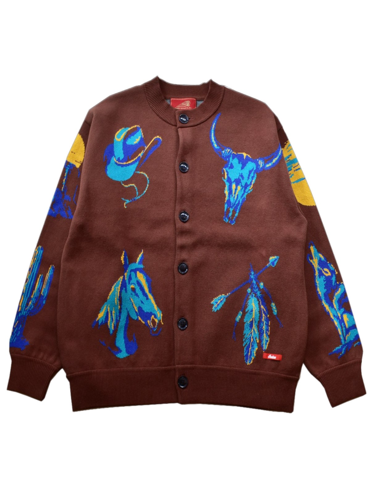 W-Jacquard Crew Neck Cardigan "WESTERN SUNSET"