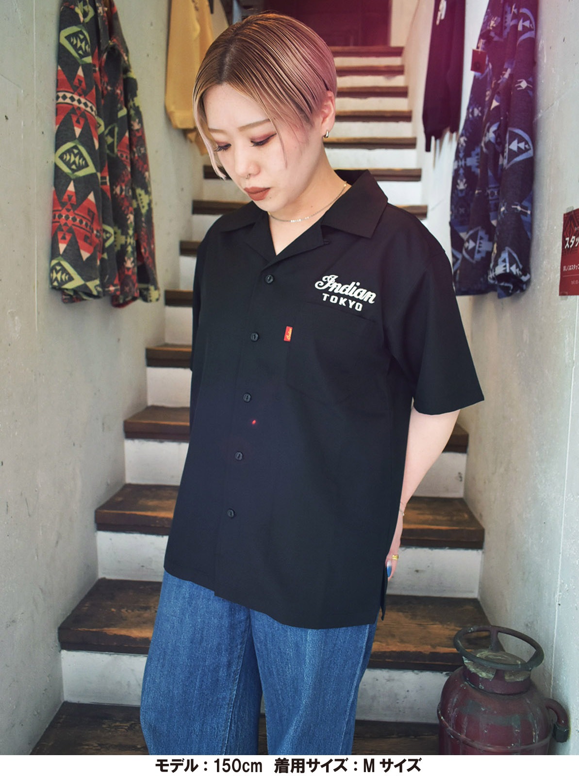 Embroidery Open Collar Shirt "MOTOCYCLE"