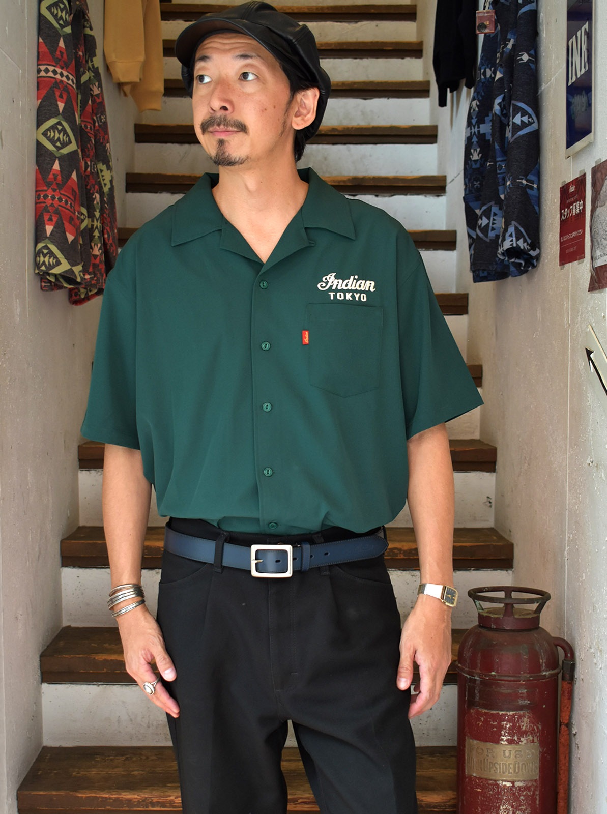 Embroidery Open Collar Shirt "MOTOCYCLE"