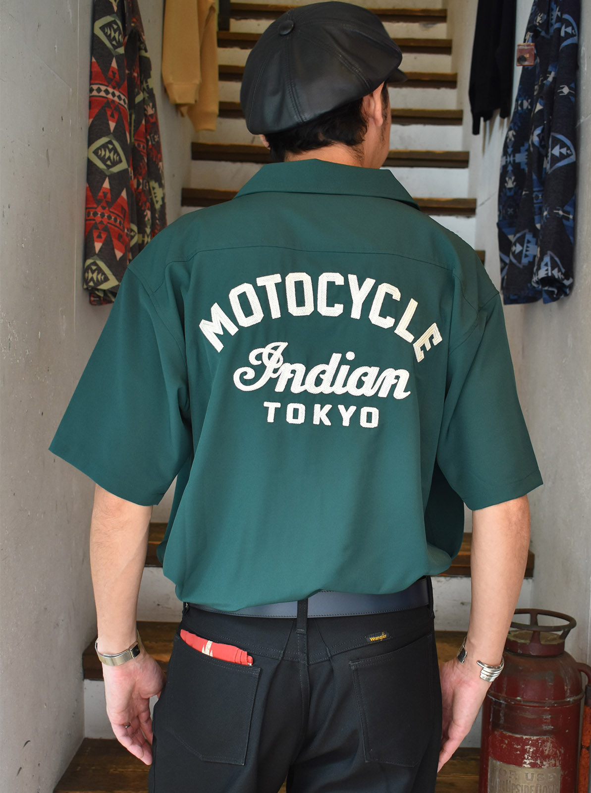 Embroidery Open Collar Shirt "MOTOCYCLE"