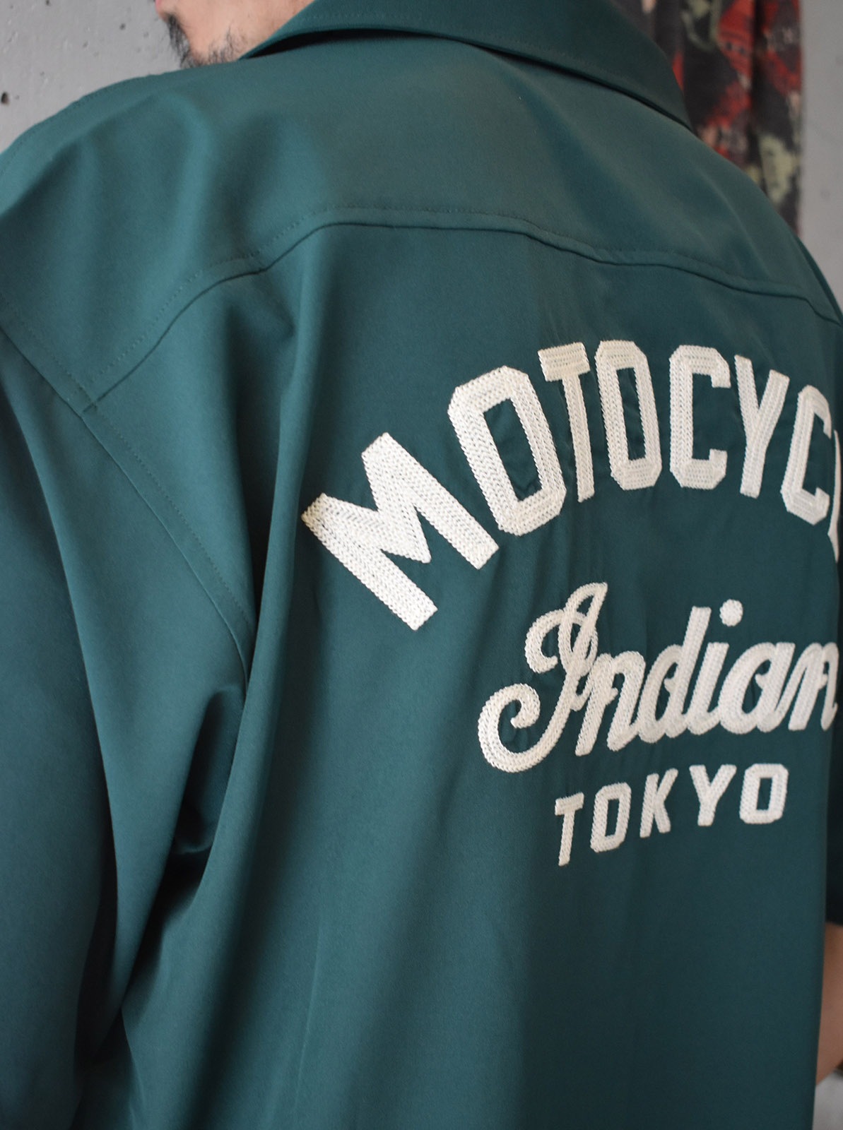 Embroidery Open Collar Shirt "MOTOCYCLE"
