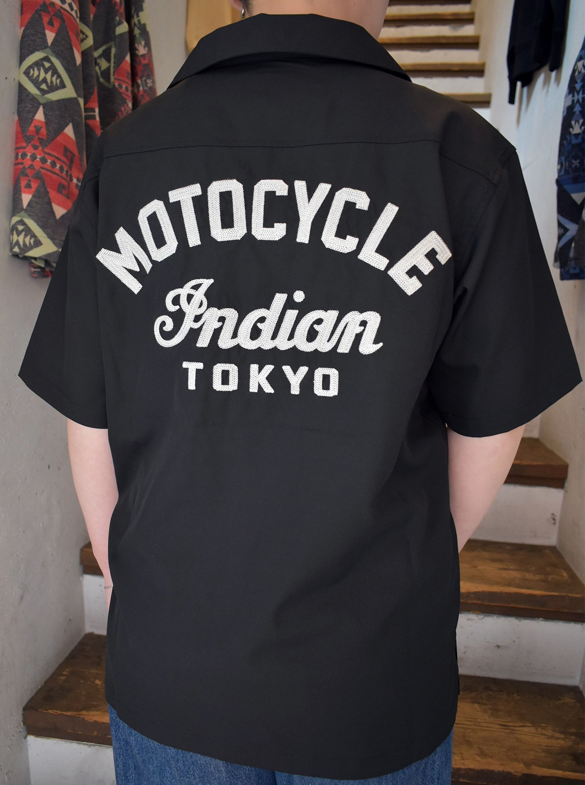 Embroidery Open Collar Shirt "MOTOCYCLE"