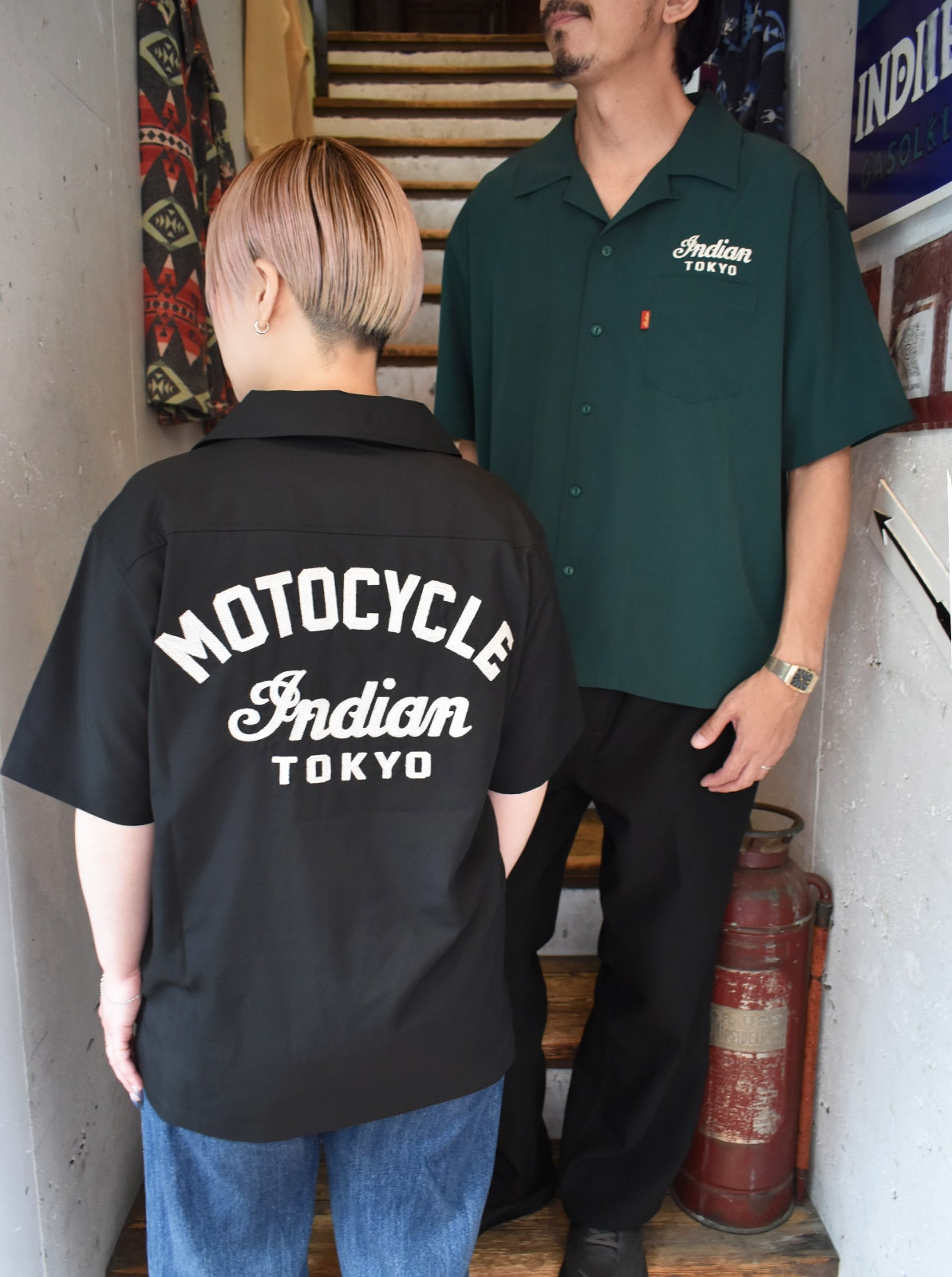 Embroidery Open Collar Shirt "MOTOCYCLE"