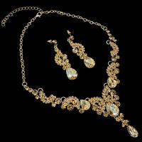 【再・再入荷】シャンパンゴールド ドロップ クリスタル ネックレス ピアス セット