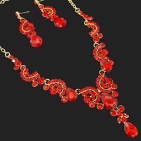 【新入荷】レッド　ドロップ クリスタル ネックレス ピアス セット