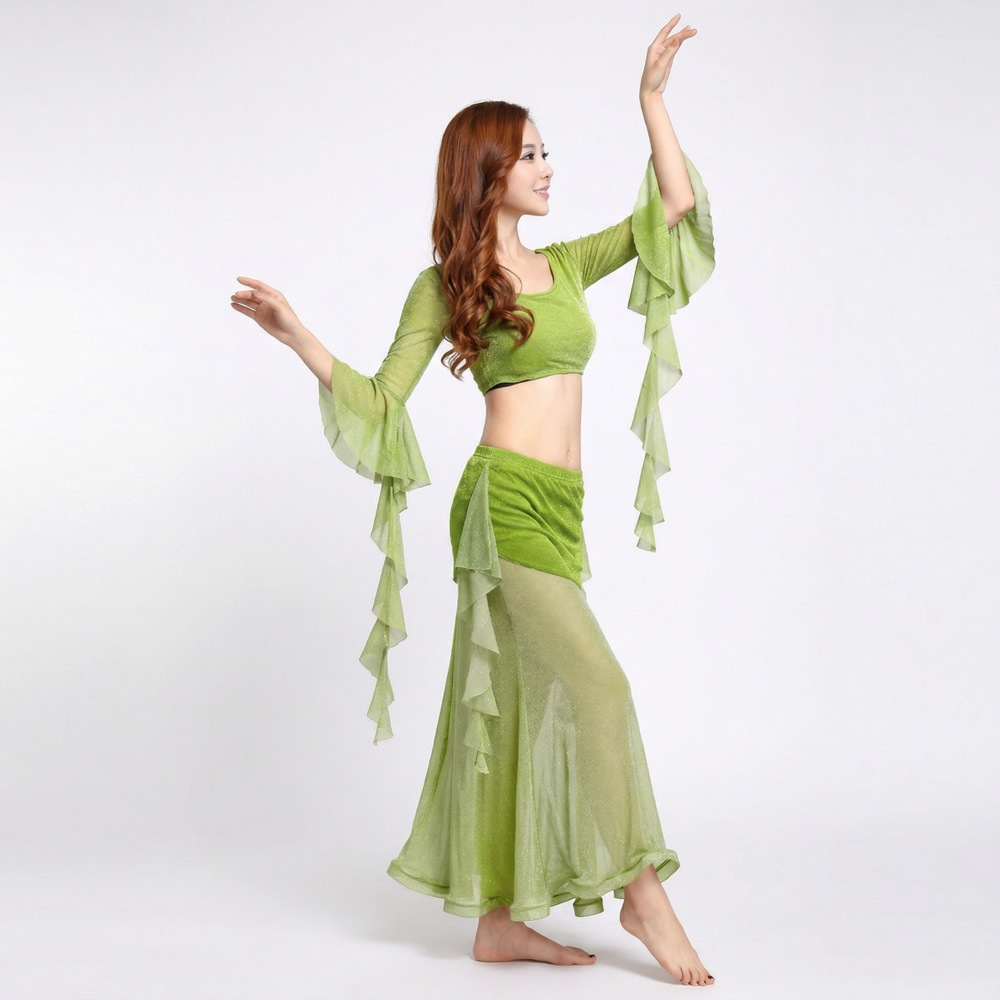 ベリーダンス衣装 レッスンウェア　トップ＆スカートセット　フリルスリーブモデルの写真