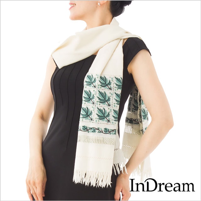 InDream アーリ刺繍ストール 白 ホワイト K03 敬老の日 ギフト おしゃれ 誕生日 プレゼント 着物ショール 春 秋 冬 50代 60代 70代 80代