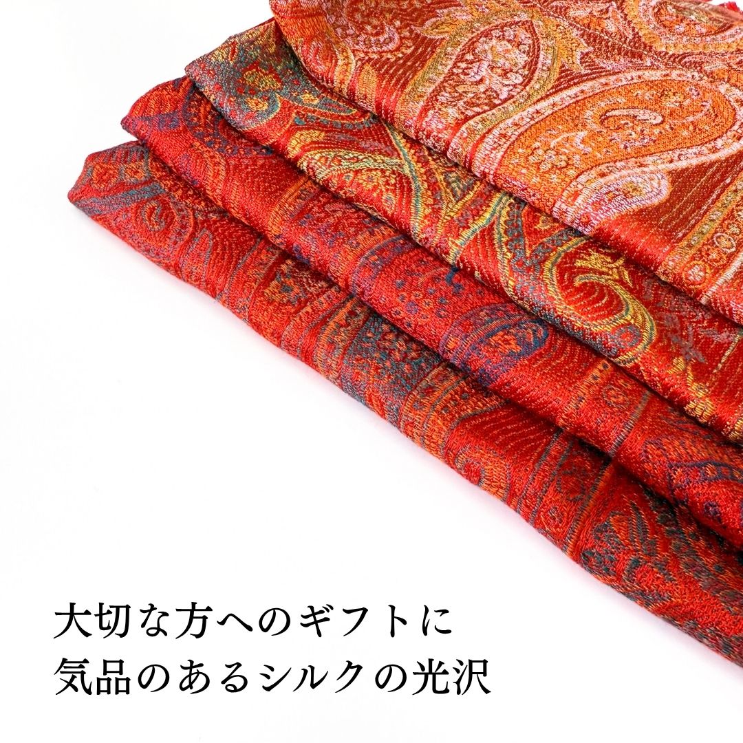 InDream ペイズリー柄 シルク ストール 中判 ［55cmx180cm］ 赤 レッド 還暦祝い   春 秋 冬 誕生日 プレゼント 敬老の日 ギフト 50代 60代 70代 80代 おしゃれ ひ