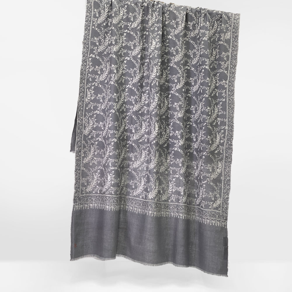 InDream 刺繍ショール パシュミナ カシミヤ  100cm巾 グレー シルバー 01 パーティー クリスマス ギフト おしゃれ 誕生日 プレゼント 春 夏 秋 冬