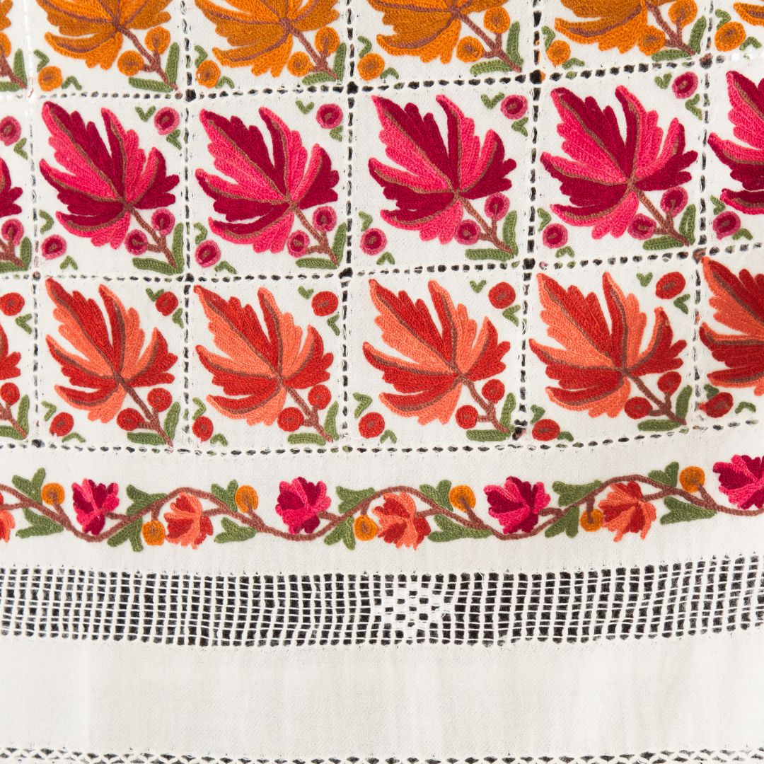 InDream アーリ 刺繍 ストール 一点もの ウール 大判 厚手 誕生日 プレゼント 母の日 ギフト 50代 60代 70代 80代 おしゃれ 秋 冬  結婚式 着物 ショール 白