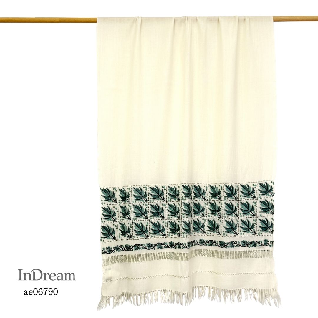 InDream アーリ 刺繍 ストール 一点もの ウール 大判 厚手 誕生日 プレゼント 母の日 ギフト 50代 60代 70代 80代 おしゃれ 秋 冬  結婚式 着物 ショール 白