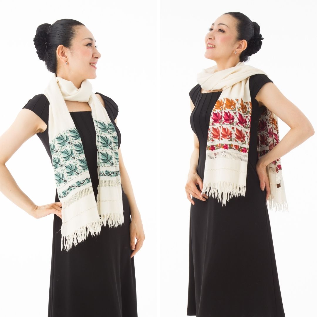 InDream アーリ 刺繍 ストール 一点もの ウール 大判 厚手 誕生日 プレゼント 母の日 ギフト 50代 60代 70代 80代 おしゃれ 秋 冬  結婚式 着物 ショール 白