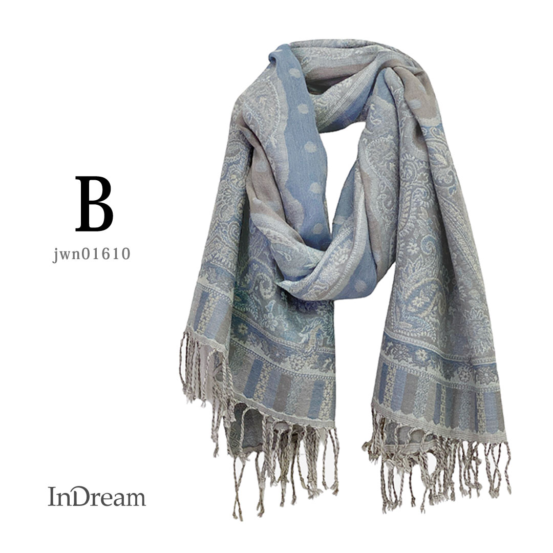 InDream ペイズリー柄 ウール ストール 一点もの 大判 ［68cmx180cm］ グレー/ホワイト グリーン/ベージュ/ピンク クリスマス ギフト おしゃれ 誕生日 プレゼント 秋冬 ひざ掛け メンズ マフラー 