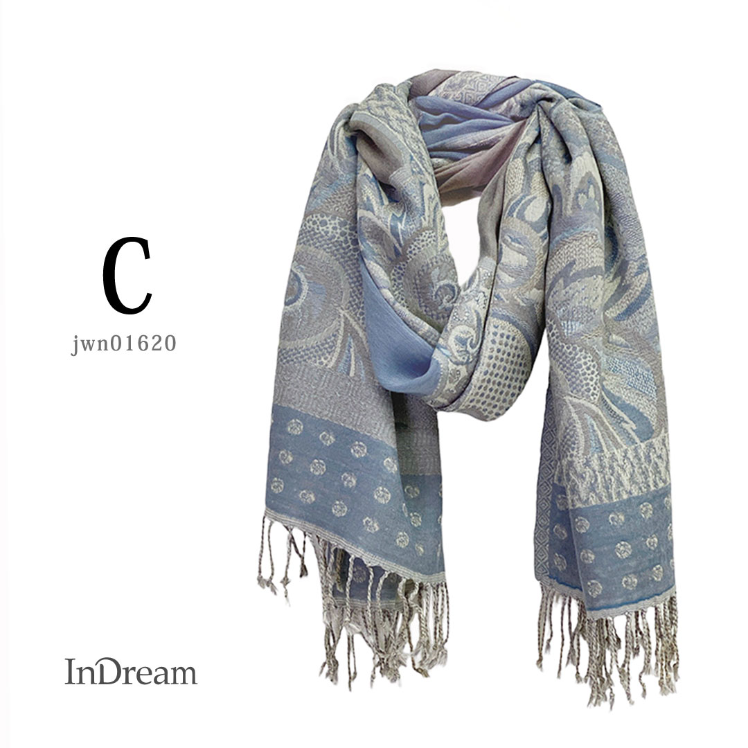 InDream ペイズリー柄 ウール ストール 一点もの 大判 ［68cmx180cm］ グレー/ホワイト グリーン/ベージュ/ピンク クリスマス ギフト おしゃれ 誕生日 プレゼント 秋冬 ひざ掛け メンズ マフラー 