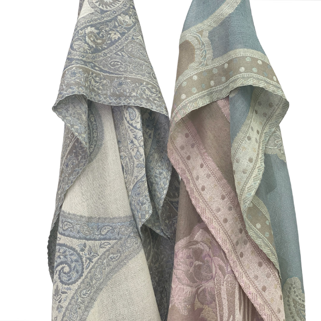 InDream ペイズリー柄 ウール ストール 一点もの 大判 ［68cmx180cm］ グレー/ホワイト グリーン/ベージュ/ピンク クリスマス ギフト おしゃれ 誕生日 プレゼント 秋冬 ひざ掛け メンズ マフラー 