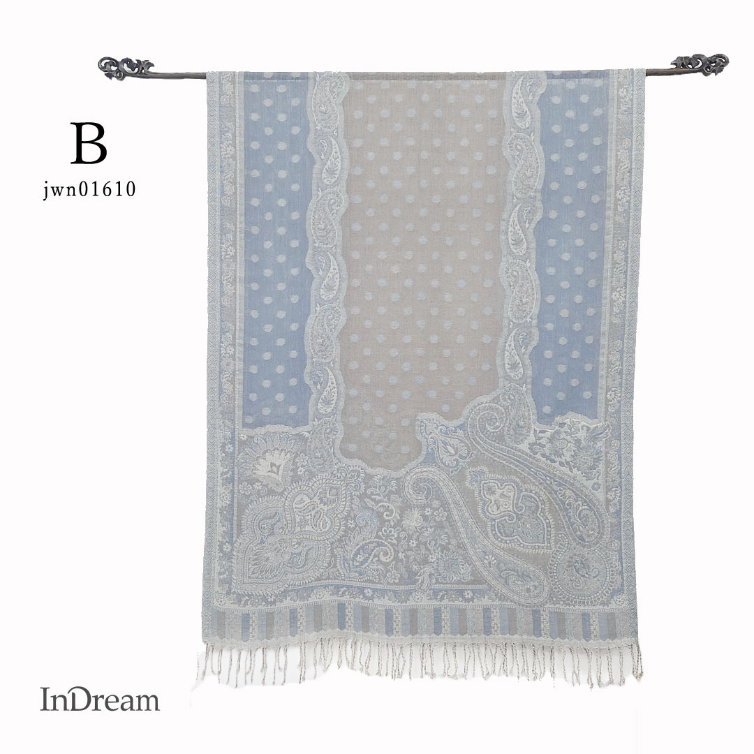 InDream ペイズリー柄 ウール ストール 一点もの 大判 ［68cmx180cm］ グレー/ホワイト グリーン/ベージュ/ピンク クリスマス ギフト おしゃれ 誕生日 プレゼント 秋冬 ひざ掛け メンズ マフラー 