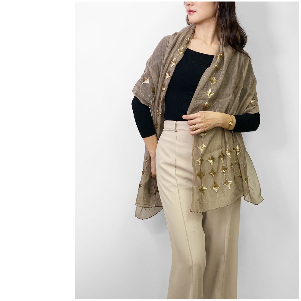 InDream シルク コットン ストール ベージュ スパンコール 還暦 古希 母の日 ギフト おしゃれ 誕生日 プレゼント 春夏 30代 40代 50代 60代