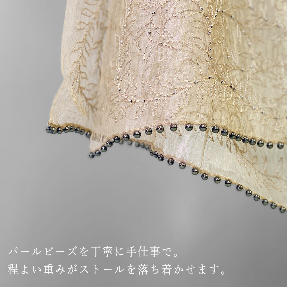 InDream シルク コットン ストール ベージュ/ゴールド ビーズ 還暦 古希 ギフト 旅行 春夏 30代 40代 50代 60代