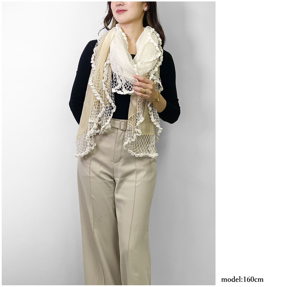 InDream シルク コットン ストール ベージュ07 ビーズ レース スパンコール 還暦 古希 クリスマス ギフト おしゃれ 誕生日 プレゼント 旅行 春夏 30代 40代 50代 60代