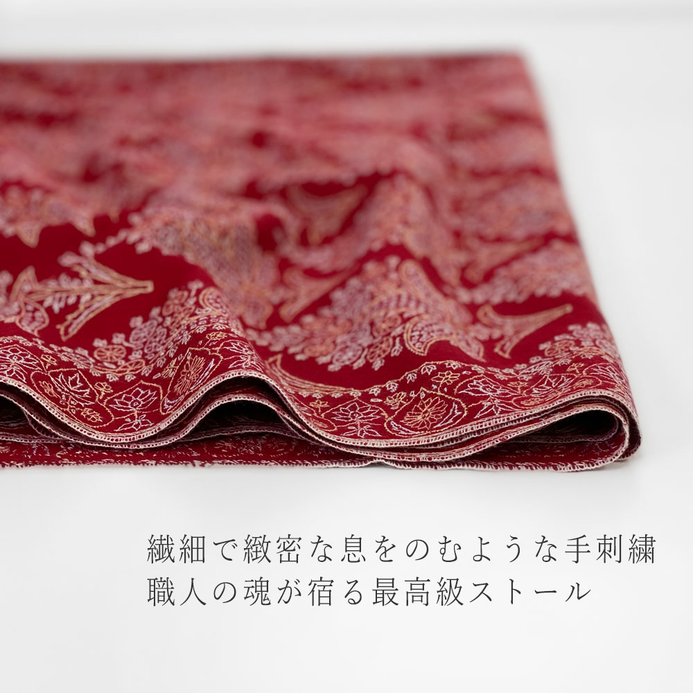 InDream 刺繍ショール パシュミナ カシミヤ  100cm巾 赤 レッド 02 パーティー クリスマス ギフト おしゃれ 誕生日 プレゼント 春 夏 秋 冬