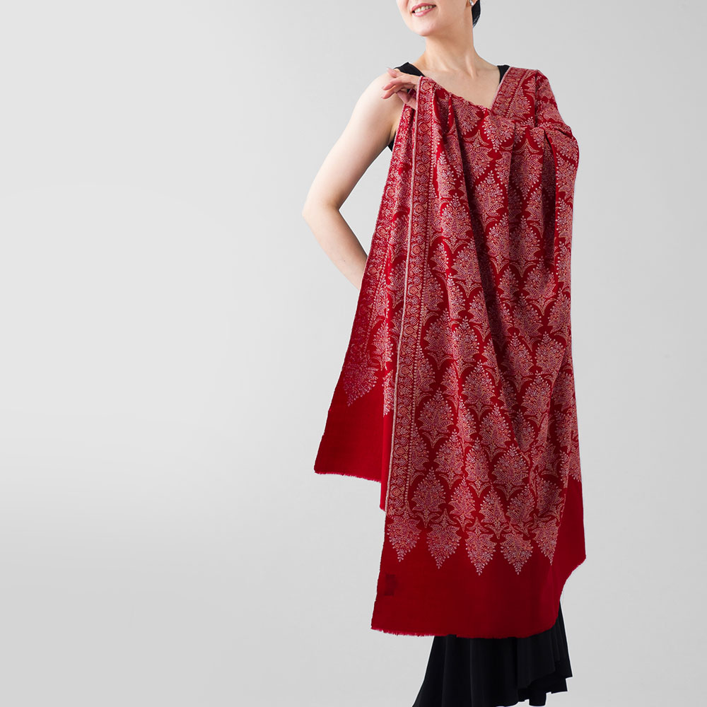 InDream 刺繍ショール パシュミナ カシミヤ  100cm巾 赤 レッド 02 パーティー クリスマス ギフト おしゃれ 誕生日 プレゼント 春 夏 秋 冬
