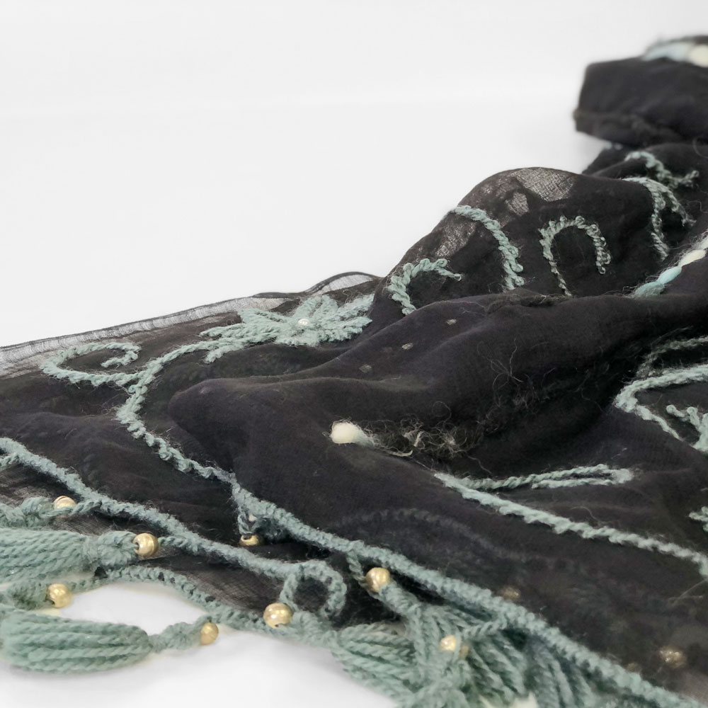 InDream ストール シルクウール ブラック/グレー/ホワイト 毛糸刺繍 秋冬 カジュアル 秋冬 40代 50代 60代 70代