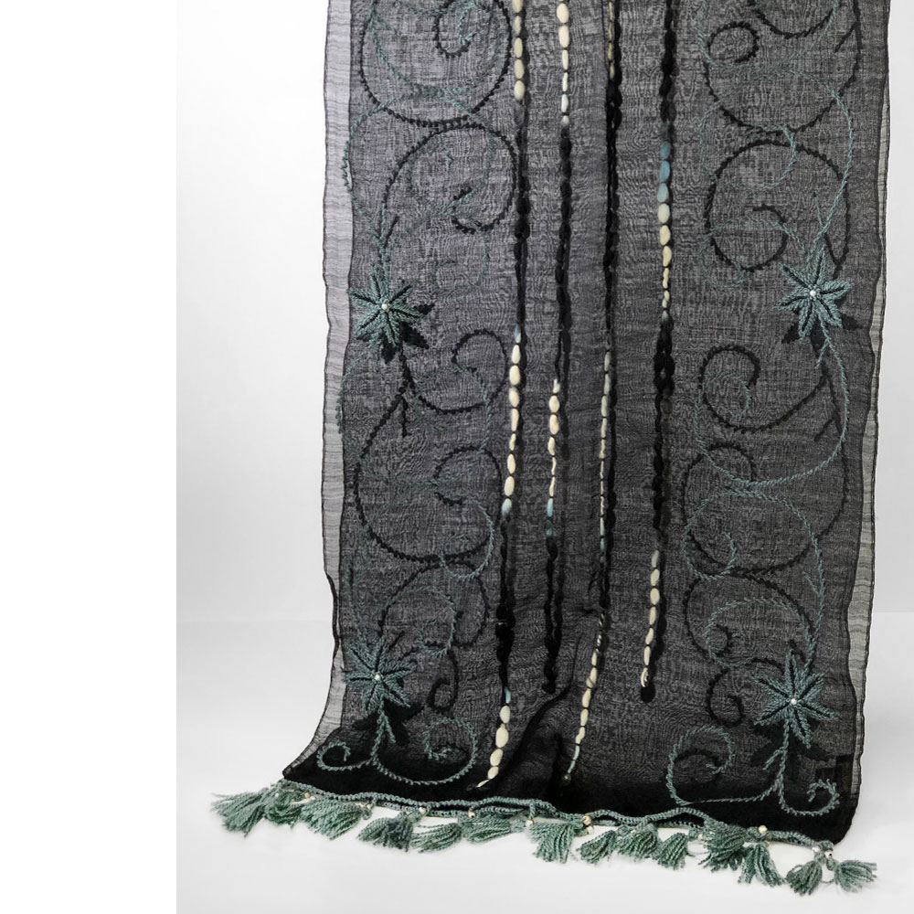 InDream ストール シルクウール ブラック/グレー/ホワイト 毛糸刺繍 秋冬 カジュアル 秋冬 40代 50代 60代 70代