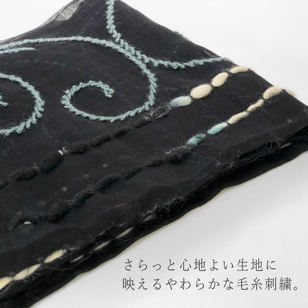InDream ストール シルクウール ブラック/グレー/ホワイト 毛糸刺繍 秋冬 カジュアル 秋冬 40代 50代 60代 70代
