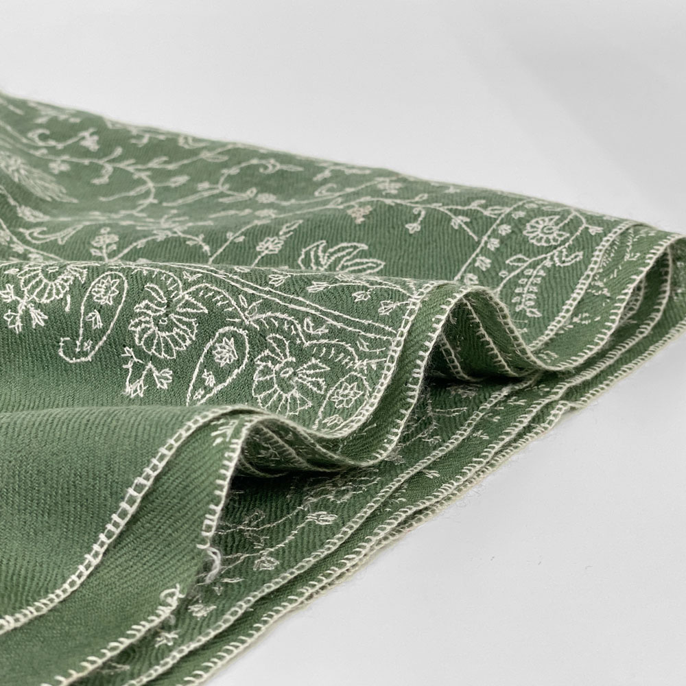InDream パシュミナ刺繍ショール 100cm巾 緑 グリーン 02 インド ストール カシミールショール 着物ショール 結婚式やパーティー フォーマル ギフト レディース