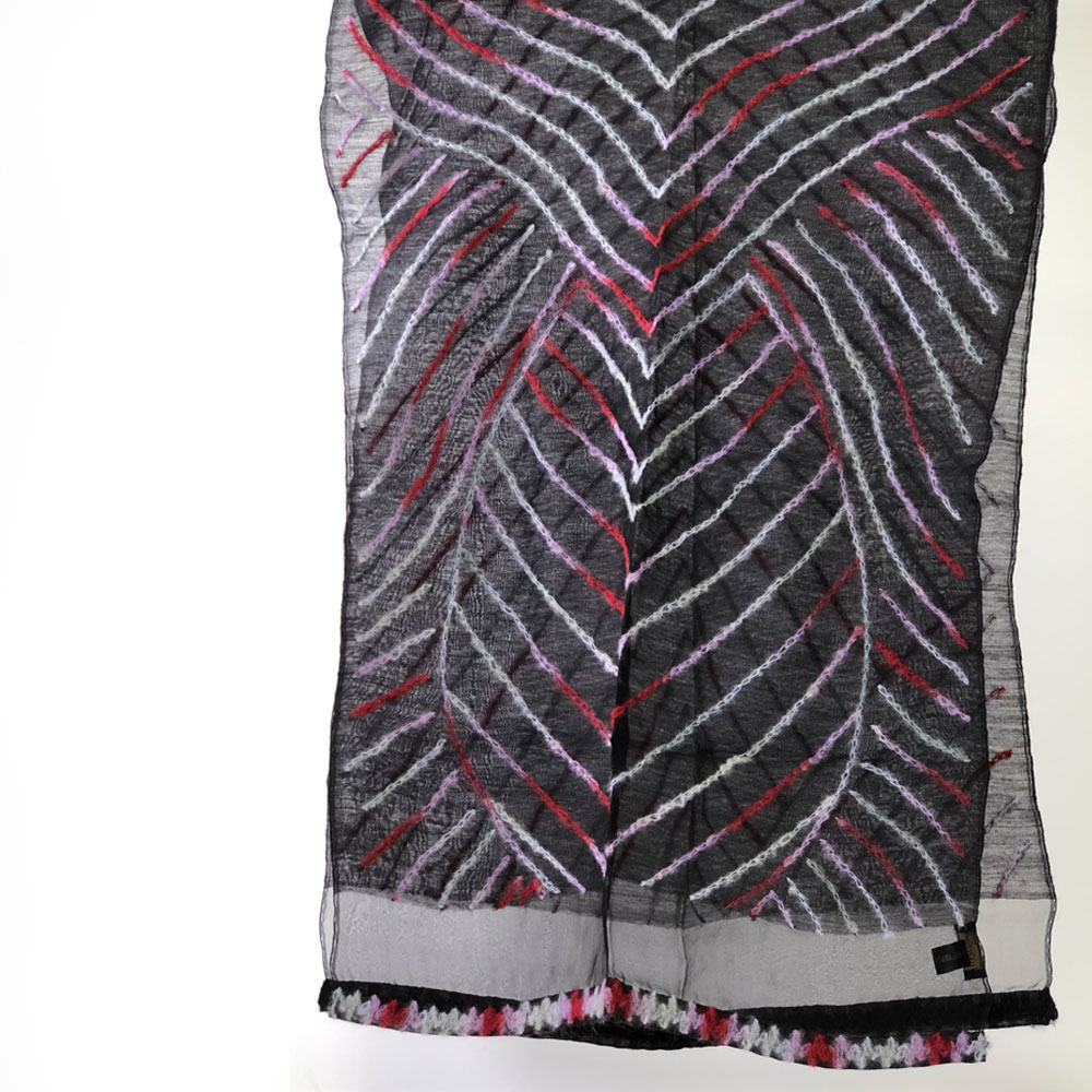 InDream ストール シルクウール ブラック/レッド/パープル/グリーン 毛糸刺繍 パーティー 秋冬 40代 50代 60代 70代