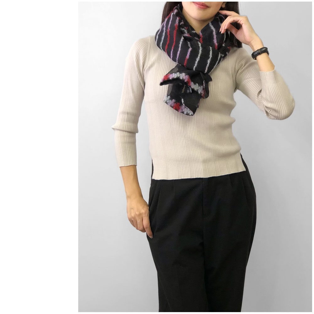 InDream ストール シルクウール ブラック/レッド/パープル/グリーン 毛糸刺繍 結婚式 パーティー 秋冬 40代 50代 60代 70代 InDream ストール シルクウール ブラック⁄レッド⁄パープル⁄グリーン