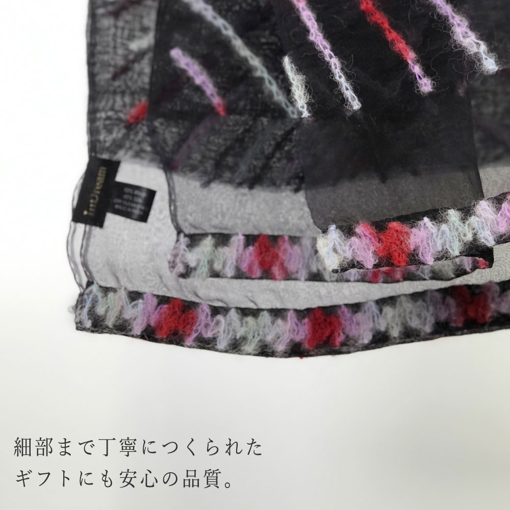 InDream ストール シルクウール ブラック/レッド/パープル/グリーン 毛糸刺繍 パーティー 秋冬 40代 50代 60代 70代