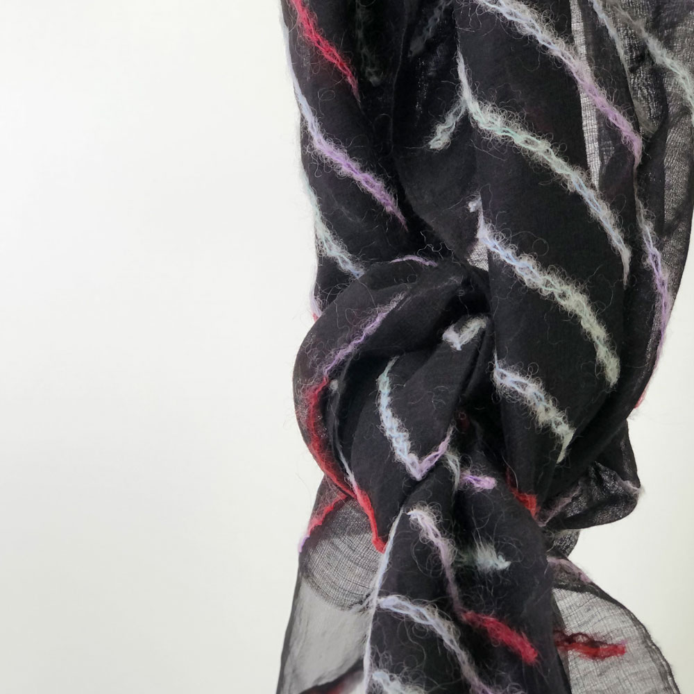 InDream ストール シルクウール ブラック/レッド/パープル/グリーン 毛糸刺繍 パーティー 秋冬 40代 50代 60代 70代