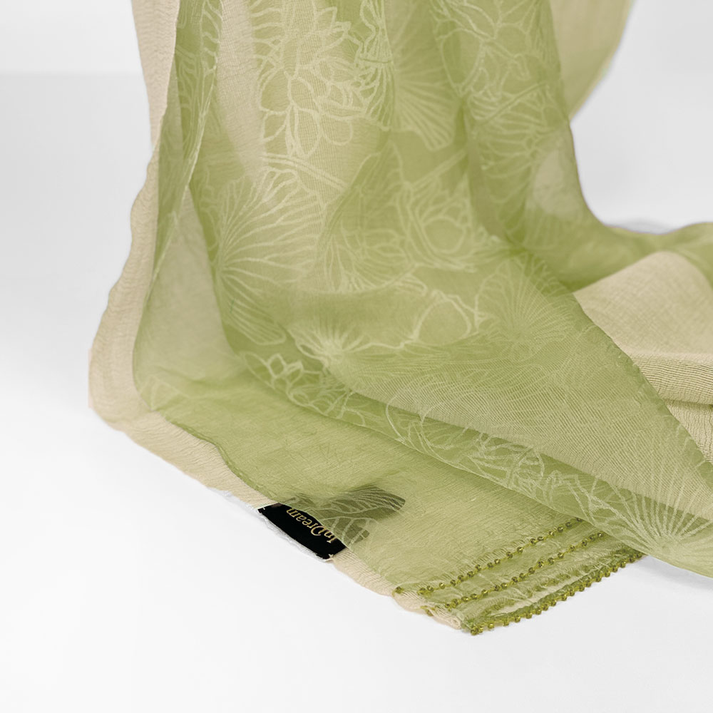 InDream シルクウールストール ライムグリーン 緑 グリーン  ビーズ レース スパンコール 還暦 古希 ギフト 旅行 30代 40代 50代 60代