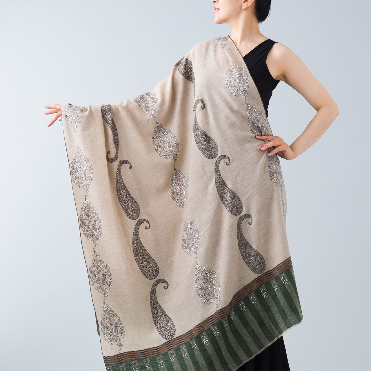 InDream 刺繍ショール パシュミナ カシミヤ 100cm巾 ベージュ02 パーティー クリスマス ギフト おしゃれ 誕生日 プレゼント 着物ショール 50代 60代 70代 80代