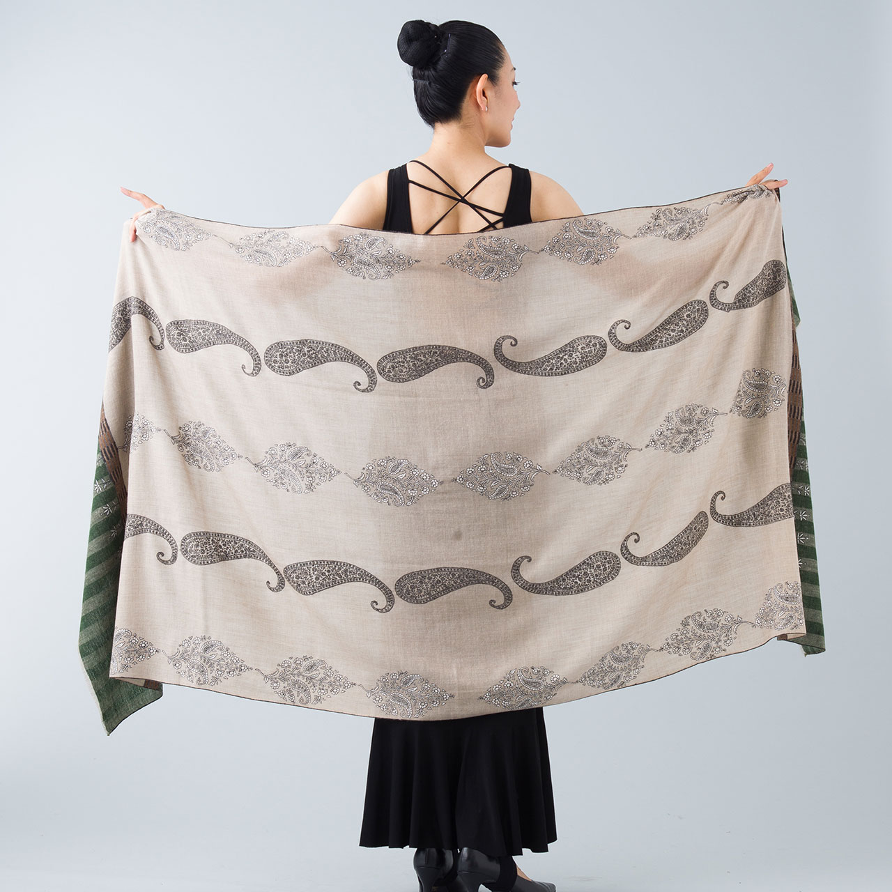 InDream 刺繍ショール パシュミナ カシミヤ 100cm巾 ベージュ02 パーティー クリスマス ギフト おしゃれ 誕生日 プレゼント 着物ショール 50代 60代 70代 80代