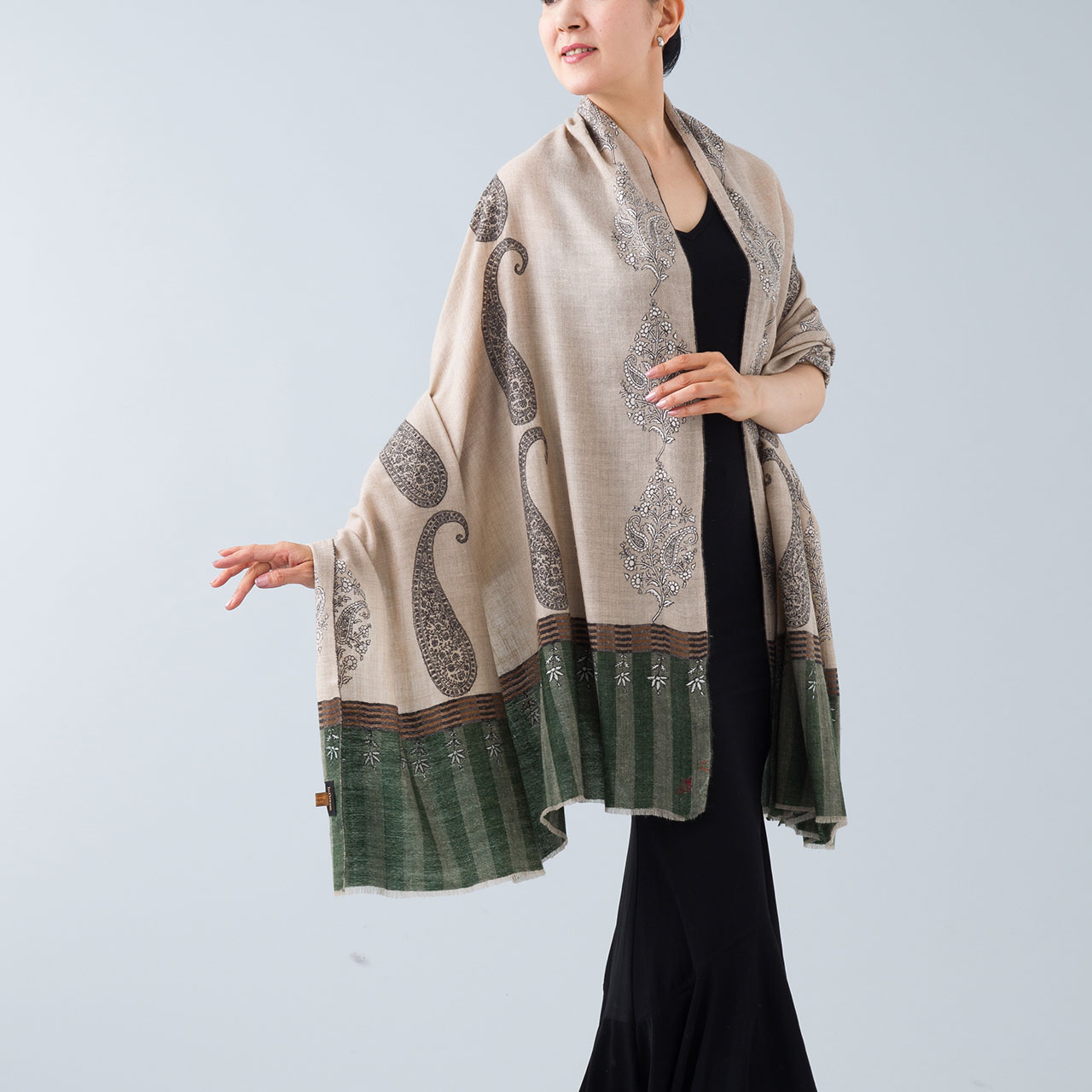 InDream 刺繍ショール パシュミナ カシミヤ 100cm巾 ベージュ02 パーティー クリスマス ギフト おしゃれ 誕生日 プレゼント 着物ショール 50代 60代 70代 80代