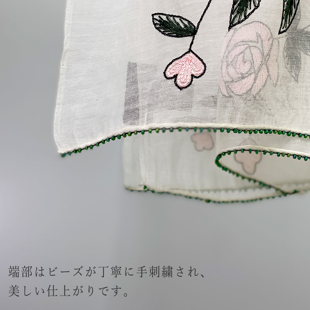 InDream シルク コットン ストール白 ホワイト /ピンク 花刺繍 結婚式 パーティー 春夏 30代 40代 50代 60代