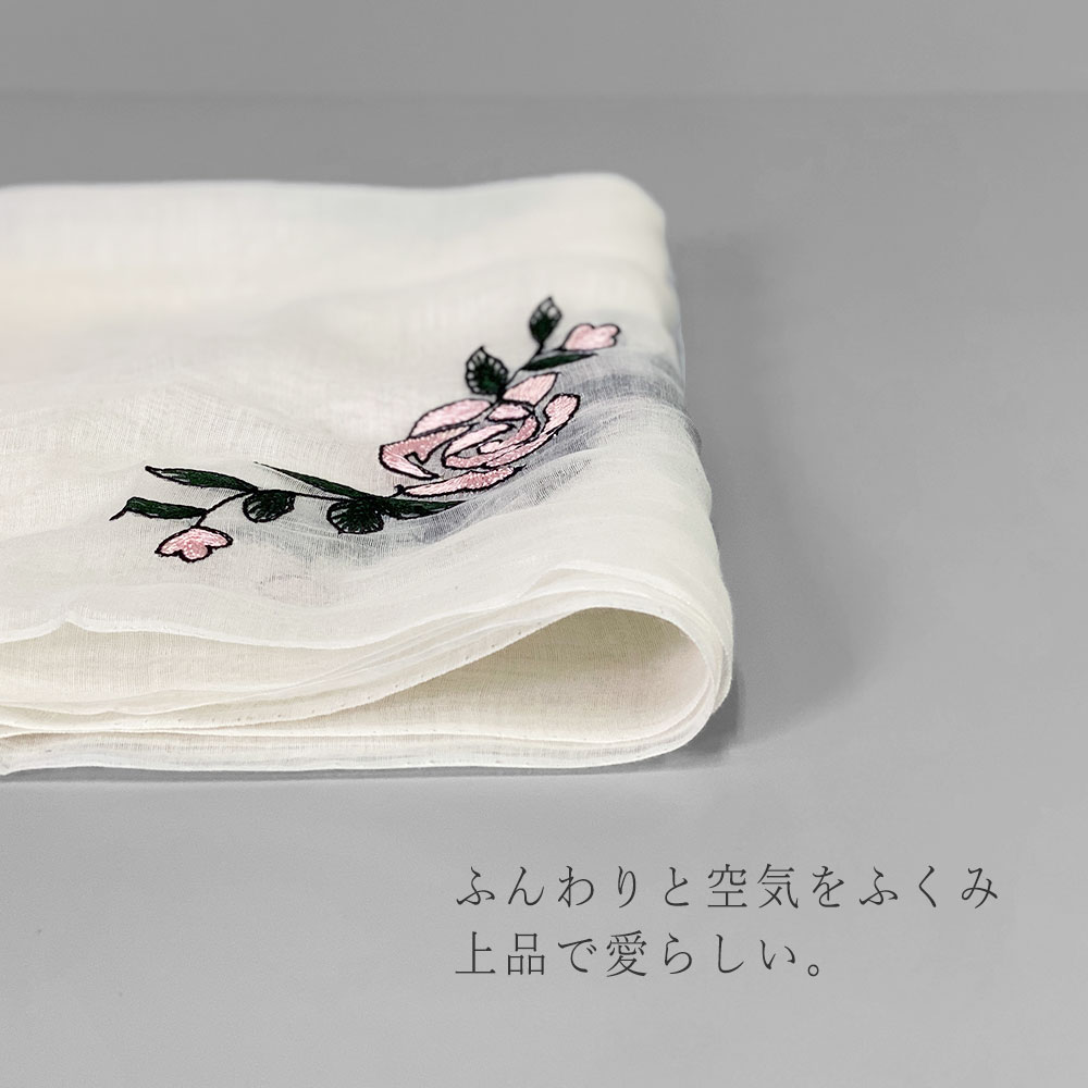 InDream シルク コットン ストール白 ホワイト /ピンク 花刺繍 結婚式 パーティー 春夏 30代 40代 50代 60代