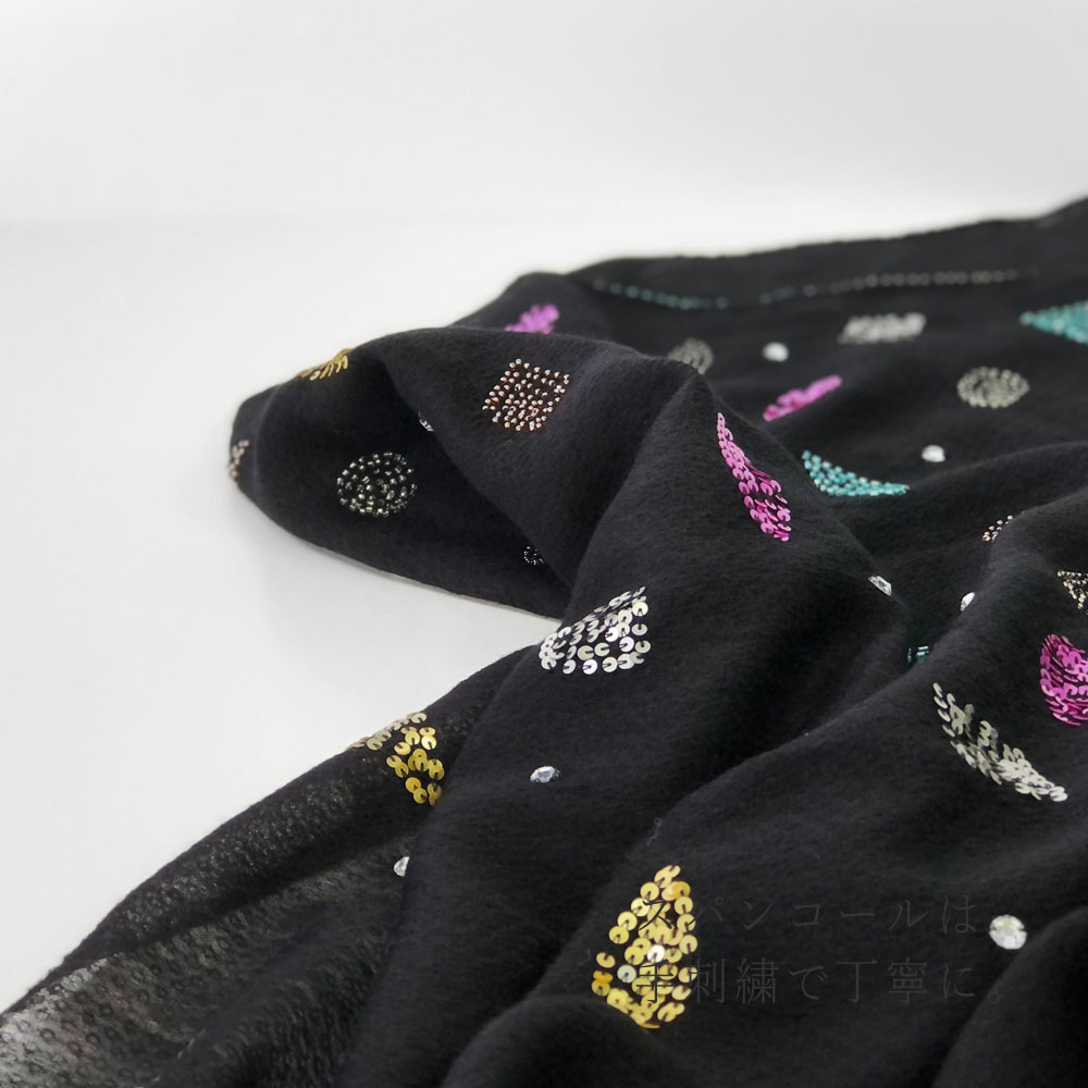 InDream ストール シルクウール ブラック スパンコール 結婚式 パーティー 30代 40代 50代 60代 70代