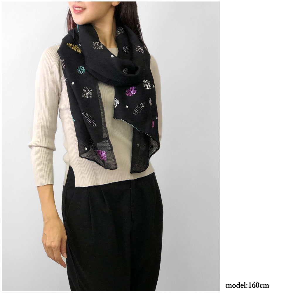 InDream ストール シルクウール ブラック スパンコール 結婚式 パーティー 30代 40代 50代 60代 70代