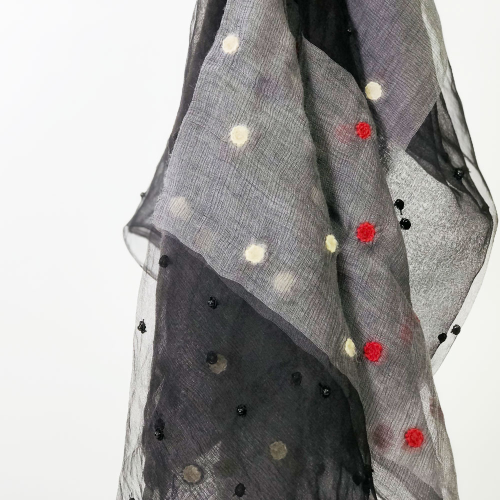 InDream シルクウール ストール  ブラック/レッド ホワイト ドット 毛糸刺繍 結婚式 パーティー ストール 春 春 秋 冬 クリスマス ギフト おしゃれ 誕生日 プレゼント 女性おしゃれ