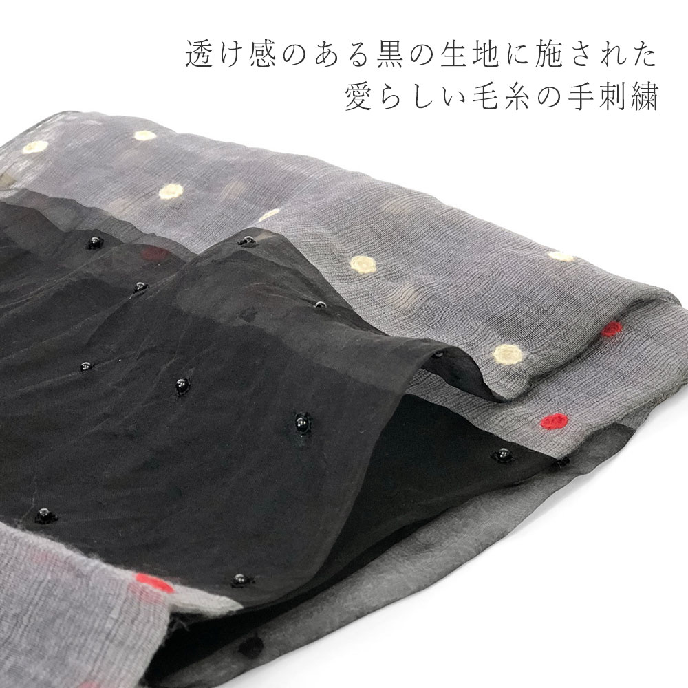 InDream シルクウール ストール  ブラック/レッド ホワイト ドット 毛糸刺繍 結婚式 パーティー ストール 春 春 秋 冬 クリスマス ギフト おしゃれ 誕生日 プレゼント 女性おしゃれ